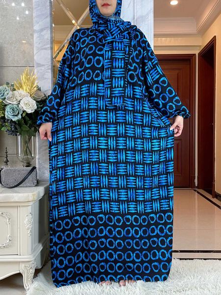 Ropa étnica 2024 Nuevo algodón musulmán Ladys Abayas Ramadan Oración Dubai Turquía Medio Oriente Medio Femme Vestido africano suelto Turban articulación T240510