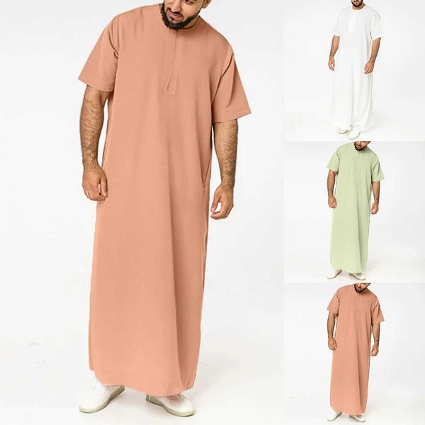 Vêtements ethniques 2024 Nouveau musulman Moyen-Orient Arabe Dubaï Malaisie Mens pour hommes lâches Robe Shirt Islamic Vêtements Islamic Robe de prière Afghanistanl2405