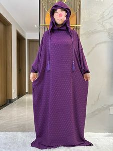 Vêtements ethniques 2024 Nouveau Ramadan musulman deux chapeaux Abaya Dubaï Turquie Islam Clothes 100% coton Robes de tissu Islam Dress Kaftan T240510