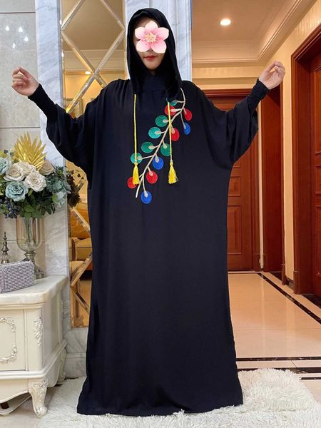 Vêtements ethniques 2024 Nouveau Ramadan musulman deux chapeaux Abaya Dubai Turquie Islam Vêtements de prière 100% coton Batwing Slve Robes Islam Femmes Kaftan T240510