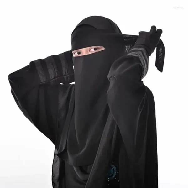 Ropa étnica 2024 Una capa de gasa Hijab Bufanda Musulmana Cara Cubierta Niqab Sombrero Tire Islámico Tie Back Headcover Mujeres Headwrap