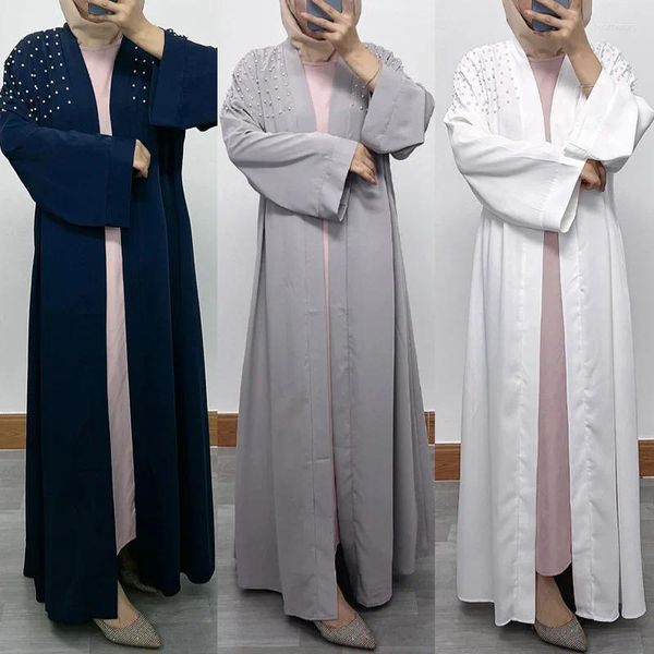 Ropa étnica 2024 Abayas abiertas para las mujeres Dubai Kimono Abaya Beads Turquía African Hijab Vestido Ramadán Eid Oración islámica Kaftan