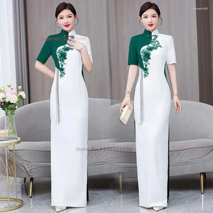 Etnische Kleding 2024 Oosterse Verbeterde Qipao Chinese Nationale Bloem Borduren Folk Jurk Cheongsam Elegant Avondfeest Vestido