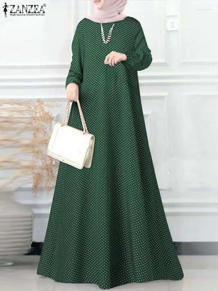 Vêtements ethniques 2024 Polka Dots Imprimé Musulman Zanzea Femmes Robe Printemps Manches Longues O-Cou Robe Bohème Robe Vintage Maxi Robe