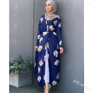 Etnische kleding 2024 Afdrukken Open Abayas voor vrouwen Moslimjurk bescheiden Maxi Robe Kaftan Jurken Eid Gebedkleding Arabische Islamitische Dubai