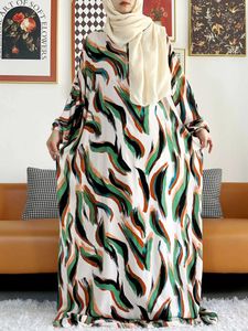 Vêtements ethniques 2024 Abayas de coton imprimés pour femmes Ramadan Prayer Garment Dubai Turkey Middle East Femme Robe Robe lâche Turban Joint T240510