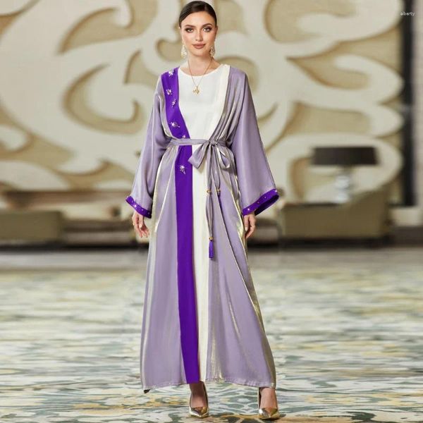 Ropa étnica 2024 Ramadán Abaya Mujeres Moda musulmana Dubai Árabe Vestido de noche de diamante con cinturón Kaftan Hijab Robe Eid Abayas Islámico