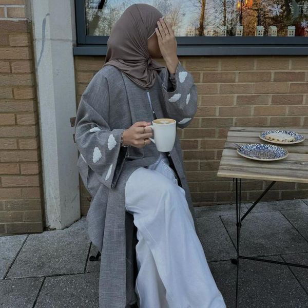 Vêtements ethniques 2024 Ramadan Linet Open Abaya Luxury Dubai Cloud broderie Eid Hijab Robe Abayas musulmans turcs pour femmes Islam vêtements
