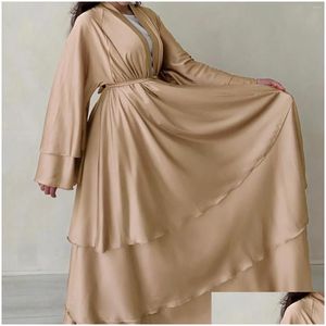Etnische kleding 2024 Ramadan Open Abaya Dubai Cardigan Moslimjas Arabische jurk met riem Turkije abayas voor vrouwen Kimono Islamitische kaftan otqn5