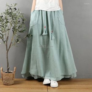 Vêtements ethniques 2024 Retro Double Coton and Yarn Jirt Women's Summer Loose Casual Chinese Style élastique