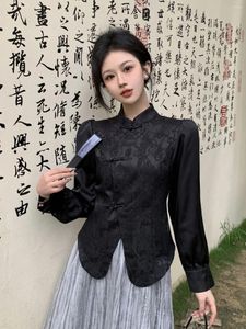 Vêtements ethniques 2024 TREND TREND TRENDE SHIRT DE STYLE CHINAGE ELÉGANT LAME BLOUGE Jacquard Diagonal Front Backle Stand Collar Cheongsam Top