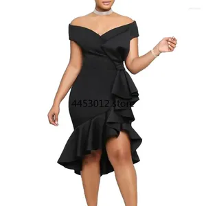 Etnische kleding 2024 Afrikaanse jurken met korte mouwen voor dames Zomer Elegent V-hals Geel Paars Zwart knielange jurk