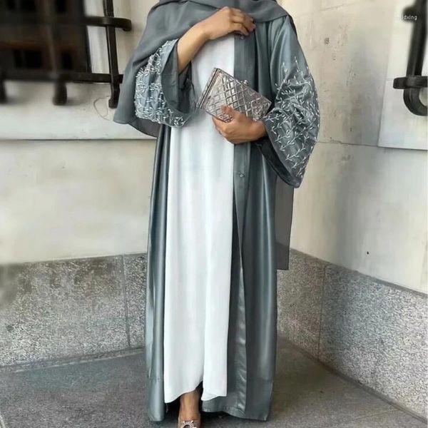 Ropa étnica 2024 Color sólido Hecho a mano Medio Oriente Turquía Abaya Islámico Árabe Abayat Mujer musulmana Ramadán Kimono para mujeres Dubai