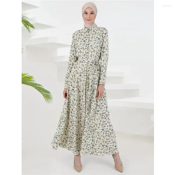 Vêtements ethniques 2024 Abayas de printemps pour femmes musulmanes décontractées florales imprimées longues max dinde dinde arabe fête Kaftan Shirt Vestidos