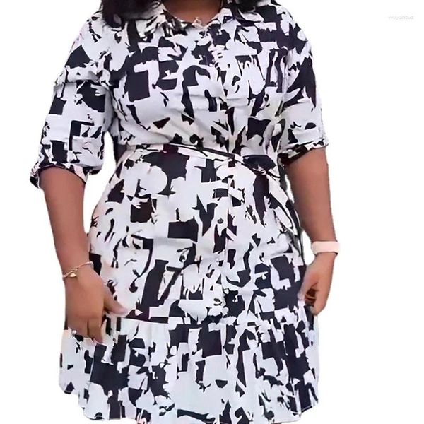 Vêtements ethniques 2024 Printemps Arrivée Femmes africaines Demi manches Polyester Impression Noir Robe rouge Dashiki Robes pour