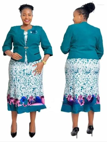 Vêtements ethniques 2024 Printemps Automne Imprimer Africain 2 Pièces Ensemble Femmes Robe Manteau Costume Élégant Dames Bureau Porter Robes Pour 2XL-6XL