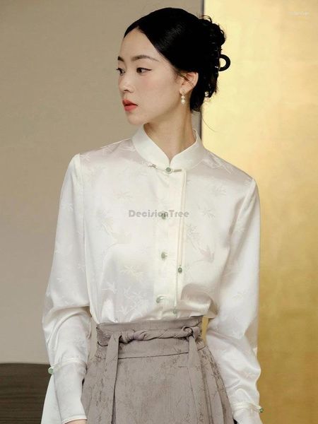 Vêtements ethniques 2024 Chemis à manches longues de style chinois printemps