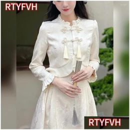 Etnische kleding 2024 lente zomer Chinese stijl vrouwen impd hanfu dame elegante lange mouwen knop top hoog getailleerde rok cheongsam dr otc90