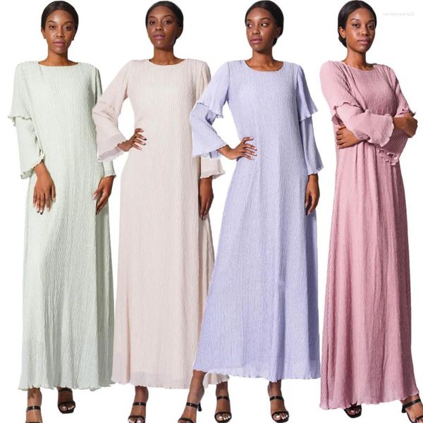 Vêtements ethniques 2024 Été Femmes élégantes Musulman Abaya Mousseline de mousseline de soie Longue Maxi Robe Kaftan Dubaï Islam Arabe Turquie Ramadan Jalabiya Party