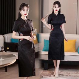 Vêtements ethniques 2024 Été Qipao Robe femme chinois Moderne moderne améliorée Black Black Cheongsam