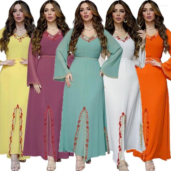 Vêtements ethniques 2024 Été Femmes Mousseline Maxi Robe Musulman Abaya Dubaï Turquie Kaftan Robe de soirée Jalabiya Robe Longue Femme Musulmane