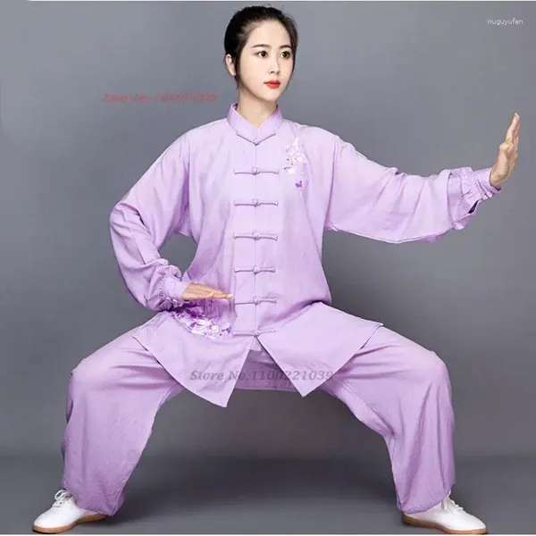 Ropa étnica 2024 Tai Chi Uniforme Tradicional Chino Wushu Kungfu Traje Algodón Lino Artes Marciales Wing Chun Taijiquan Ejercicio de la mañana