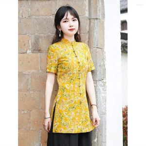 Vêtements ethniques 2024 Tang Suit Female Style chinois Amélioré Cheongsam Blouse Summer Summer à manches Zen Top Women S371