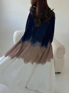 Vêtements ethniques 2024 Tie teitée Kimono Open Abaya pour les femmes Cloak Cardigan Robe noir blanc gris brun Dubaï Dubaï Islamique Cauvre Katans