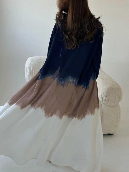 Vêtements ethniques 2024 Tie teitée Kimono Open Abaya pour femmes Cloak Cardigan Robe noir blanc gris brun Dubaï Vêtements islamiques Summer Causal Katans T240510