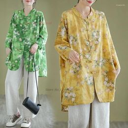 Vêtements ethniques 2024 Traditionnel chinois Vintage Blouse National Fleur Imprimer Coton Lin Oriental Rétro Service Folk Lâche