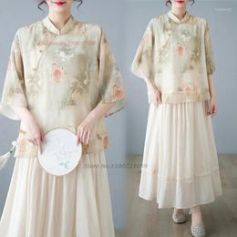 Etnische kleding 2024 Traditionele Chinese Vintage Blouse Nationale Bloemenprint Verbeterde Qipao Oosterse Retro Hanfu Tops Service