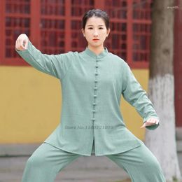Vêtements ethniques 2024 traditionnels chinois Tai Chi Uniforme coton Lin de coton Sports extérieurs exercice de marche Wushu ensemble arts martiaux