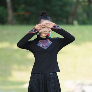 Vêtements ethniques 2024 Chemise vintage chinoise traditionnelle Fleur nationale brodée col montant T-shirt Oriental Streetwear Base