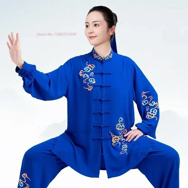 Ropa étnica 2024 Tradicional Chino Tai Chi Uniforme Nacional Flor Bordado Ejercicio Wushu Artes Marciales Conjunto