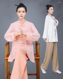 Vêtements ethniques 2024 Tra traditionnel Tai Chi Kungfu Exercice de formation Tops Pantalons Set Vintage Martial Arts Wushu Pratique Performance de la scène