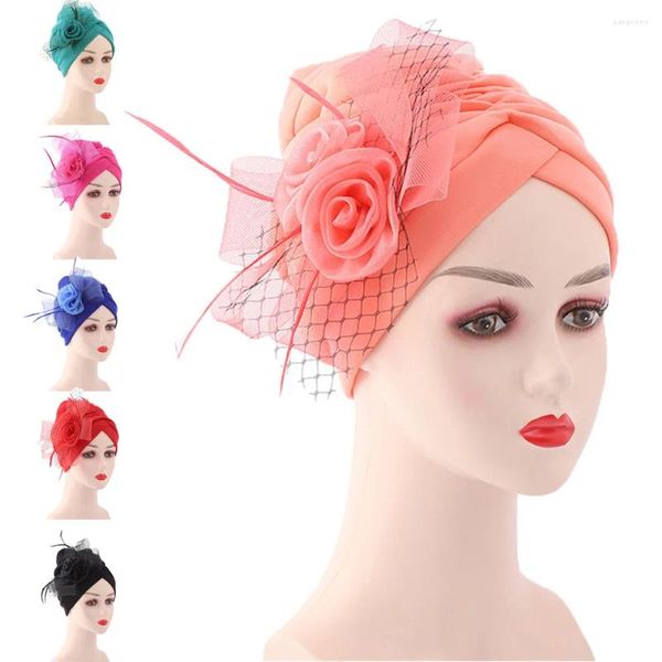 Ropa étnica 2024 Mujeres de moda Flor grande Turbante Sombrero Moda Musulmán Hijab Caps Head Wrap Femme Bandana Chemo Cap African Headpiece