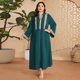 Etnische kleding 2024 V-hals ICE ZIJLEN MUSLIM MAXI-jurken voor vrouwen Dubai Abayas Dinnerjurk Elegance Arab Loose Caftan Vestidos