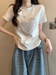 Etnische kleding 2024 Vintage Chinese stijl Verbeterde Tang Suit Top Summer Solid Color Printing Pure Cotton Blouse Sweet Hollow Out -knop