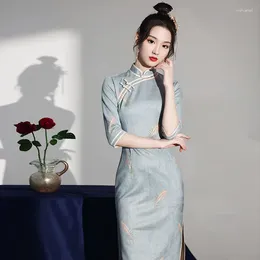 Vêtements ethniques 2024 vintage amélioré Qipao Elegant Women Traditional Cheongsam Robe Half manched Ladies Chinese Party