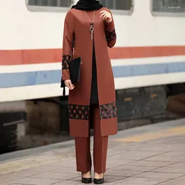 Etnische kleding 2024 Groothandel Mooie Egyptische Turkije moslim bescheidenheid bescheiden vrouwen 2-delige jurk twee broeken set vrouwelijk
