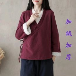 Vêtements ethniques 2024 Hiver Style chinois Femmes avec laine et épais froid chaud Cardigan Cravate Pan Boucle Top Impd Hanfu Femmes S941 Drop Otoj1