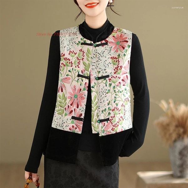 Vêtements ethniques 2024 Femme Vintage Hanfu Tops Chinois Traditionnel Gilet National Jacquard Patchwork Oriental Veste Sans Manches Tang Costume