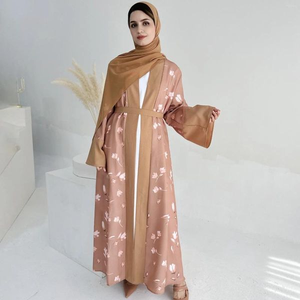 Vêtements ethniques 2024 Femmes Musulman Hijab Robe Élégante Imprimé Confort Ceinture Robe Longue Cardigan Robes Pour Ramadan Eid Islam Tenues