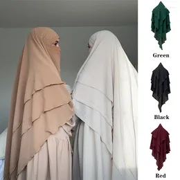 Vêtements ethniques 2024 Femmes musulmanes Couleur unie Soft Mousseline de mousseline Big Hijab Châles Islamique Ladie Ramadan Eid Abayas Turban à trois couches Coiffe