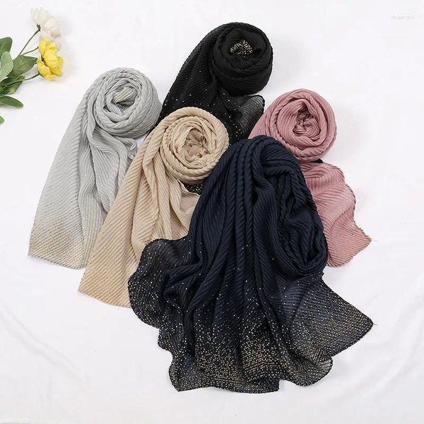 Vêtements ethniques 2024 Châle doux ride Soft Funcy Shimmer Shiny Hijab Scarf Headscarf Bangladesh Muslim Wrap Head 160x60cm