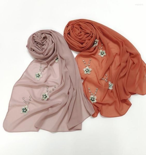Vêtements ethniques 20pcs / lot diamant fleur mousseline de soie hijab plaine femmes écharpe solide islamique perle châles enveloppes bandeau foulard foulard