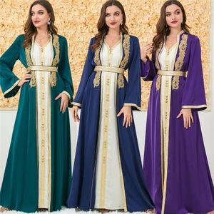 Etnische Kleding 2PC Formele Jurken Elegante Vrouw Open Abaya Jurk Moslim Set Luxe Borduren Gordel Marokkaanse Kaftan Party Jalabiya Eid