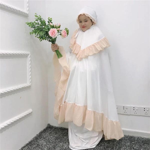 Vêtements ethniques 2PC Musulman Enfants Filles Khimar Jupe Ensemble Islamique Couverture Complète Hijab Robe Prière Vêtement Enfants Abaya Écharpe Robe