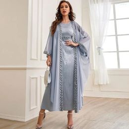 Vêtements ethniques 2pc Set Fashion Abaya Dubai Islamic Women's Carganan Robe Middle East Solid Color Arabe Abayas For Women habiller