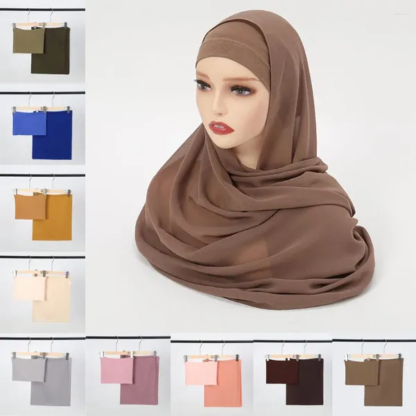 Vêtements ethniques 2pcs Bubble Pearl Foulard en mousseline de soie avec sous-écharpe Capuchon intérieur Bonnet Tube Turban Musulman Hijab Chapeau Châles Wrap Foulards